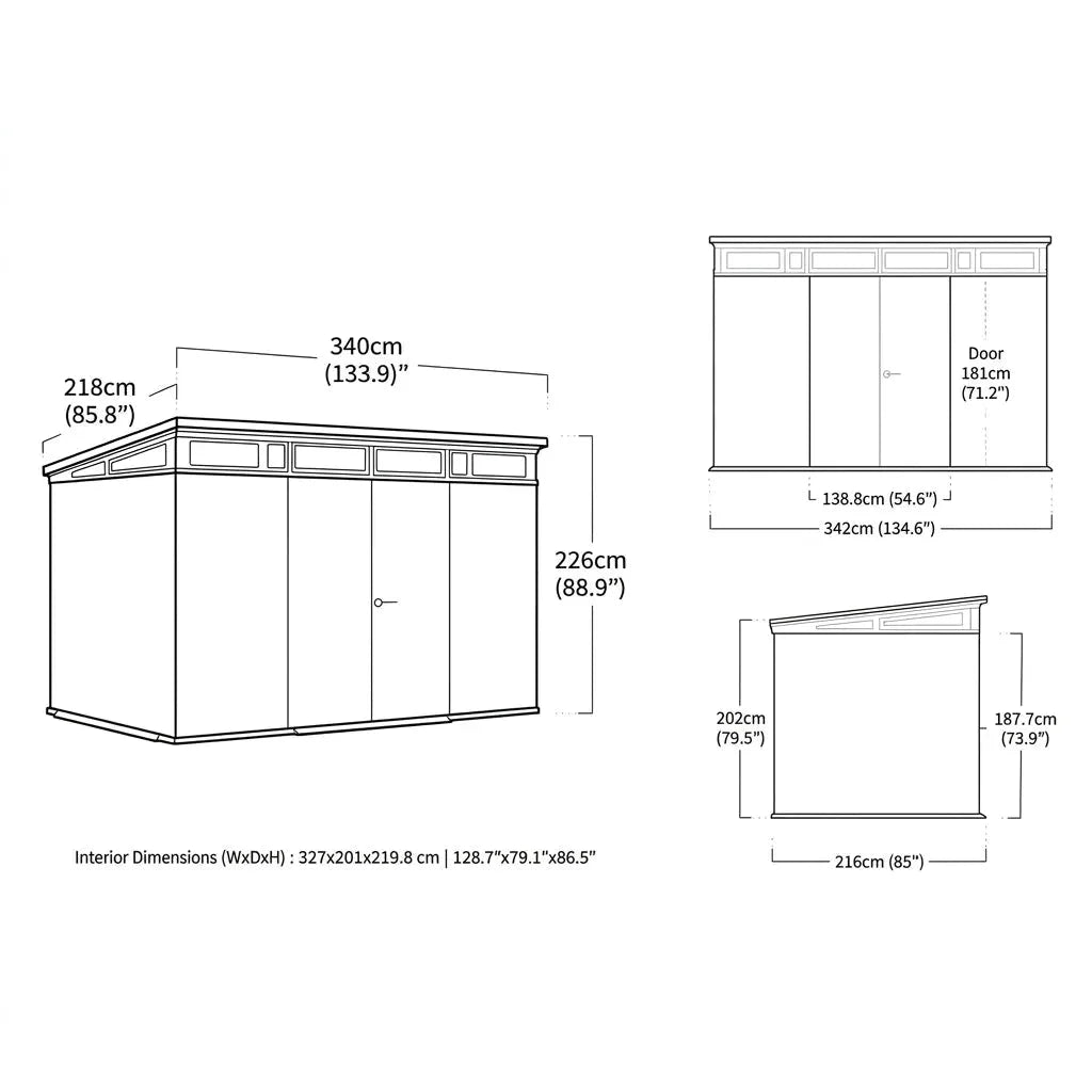 Keter Cortina 11x7ft Heavy Duty Plastic Garden Shed – Grey, Weatherproof Outdoor Storage