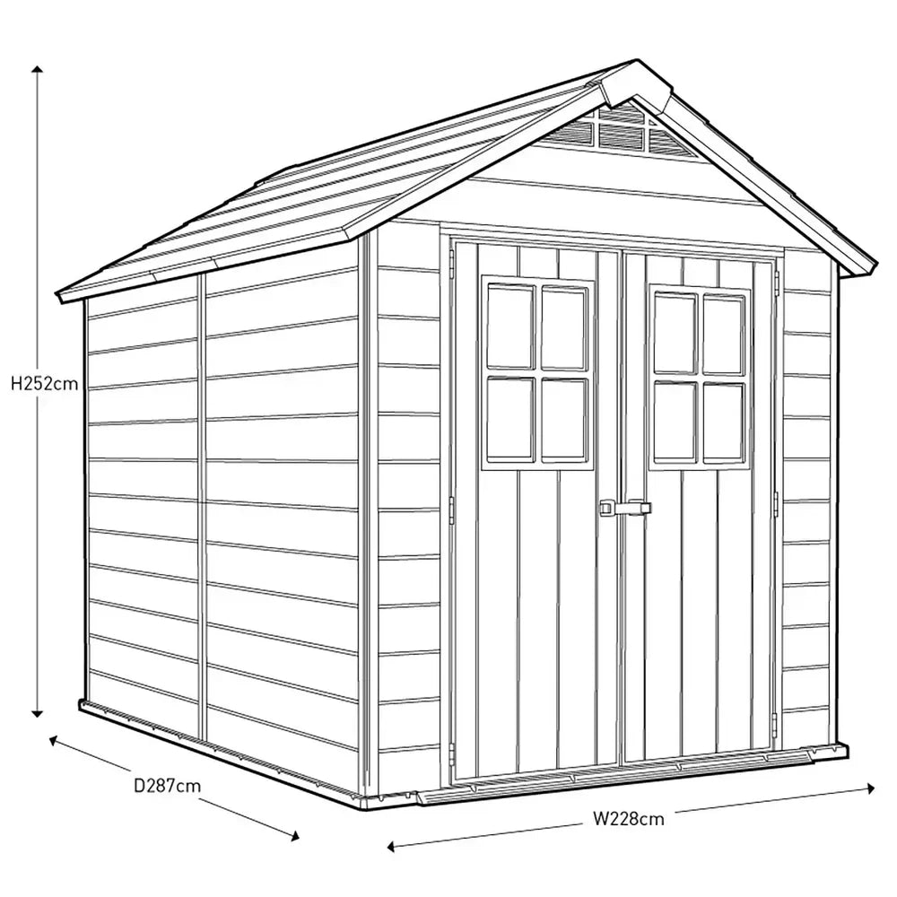 Keter Newton 7x9ft Double Door Apex Garden Shed, Brown Wood Effect